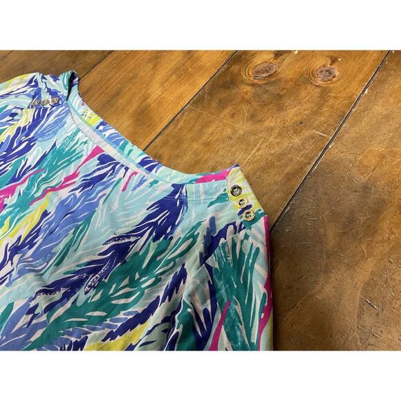 Lilly Pulitzer Dress Womens L Blue Tropical Sophie Light as a Feather UPF 50+ - Picture 3 of 10